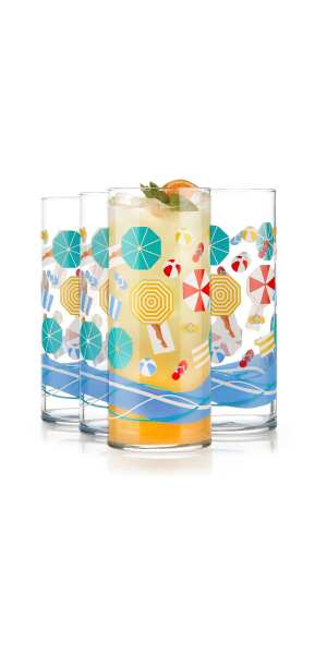 Libbey Vintage Beach Scene Cooler Glasses, 16oz, Set of 4