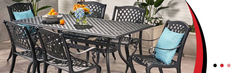 Noble House Cayman Black 7 Piece Cast Aluminum Rectangular Outdoor Patio Dining Set 6316 The Home Depot