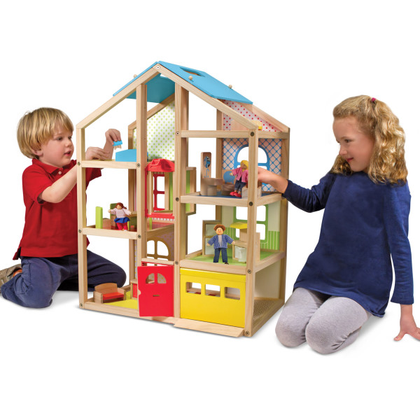 Melissa Doug Wooden Hi Rise Dollhouse With 15 Furniture