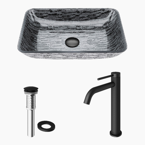 WEGO - #ayk VIGO Glass Rectangular Vessel Bathroom Sink in Titanium Gray with
