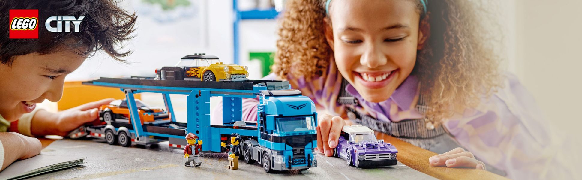 Fans of toy vehicles will love this LEGO City set, featuring a double-decker transporter truck with a trailer and 3 toy cars.