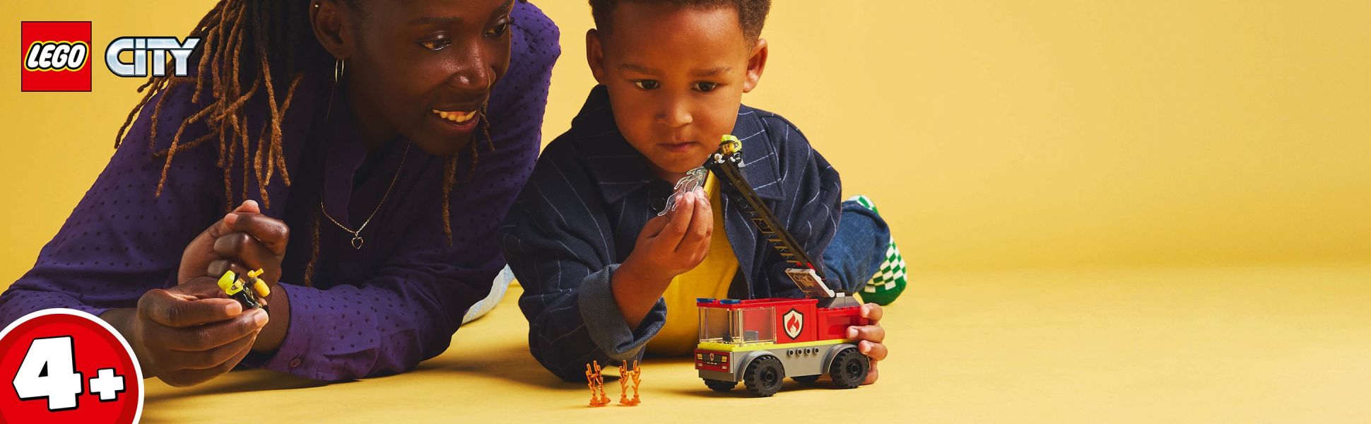 Introduce kids to the exciting world of LEGO City with this fire ladder truck playset.