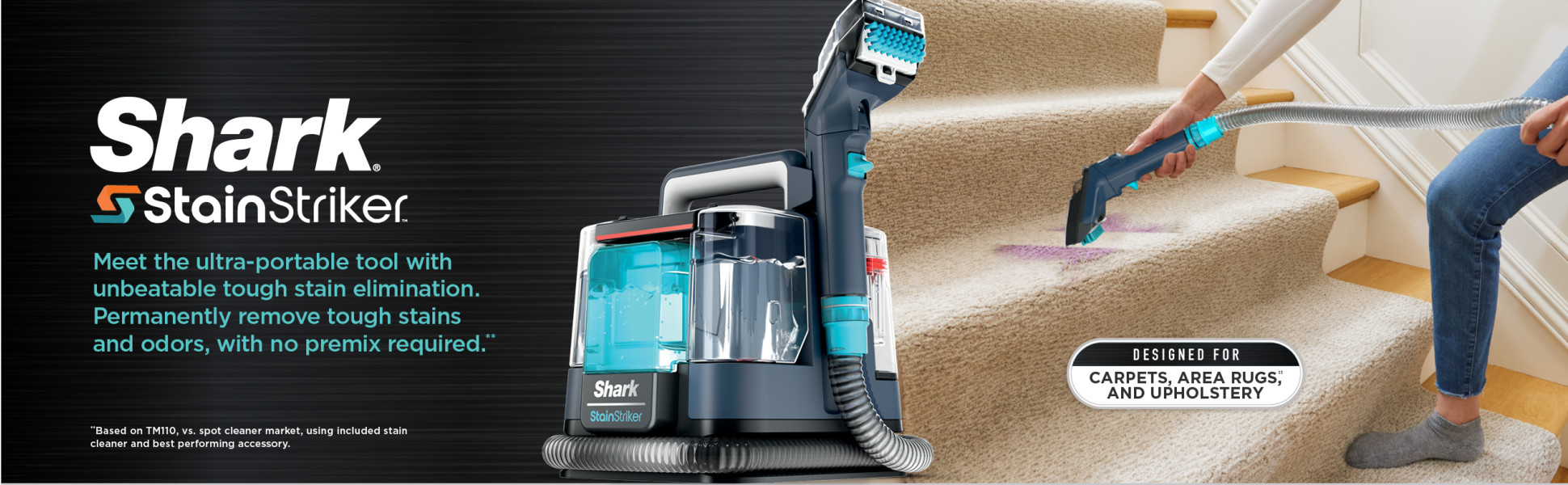 Shark StainStriker Portable Carpet and Upholstery Cleaner, Spot, Stain, and Odor Eliminator for Use on Carpets, Area Rugs, Couches, Upholstery, Cars