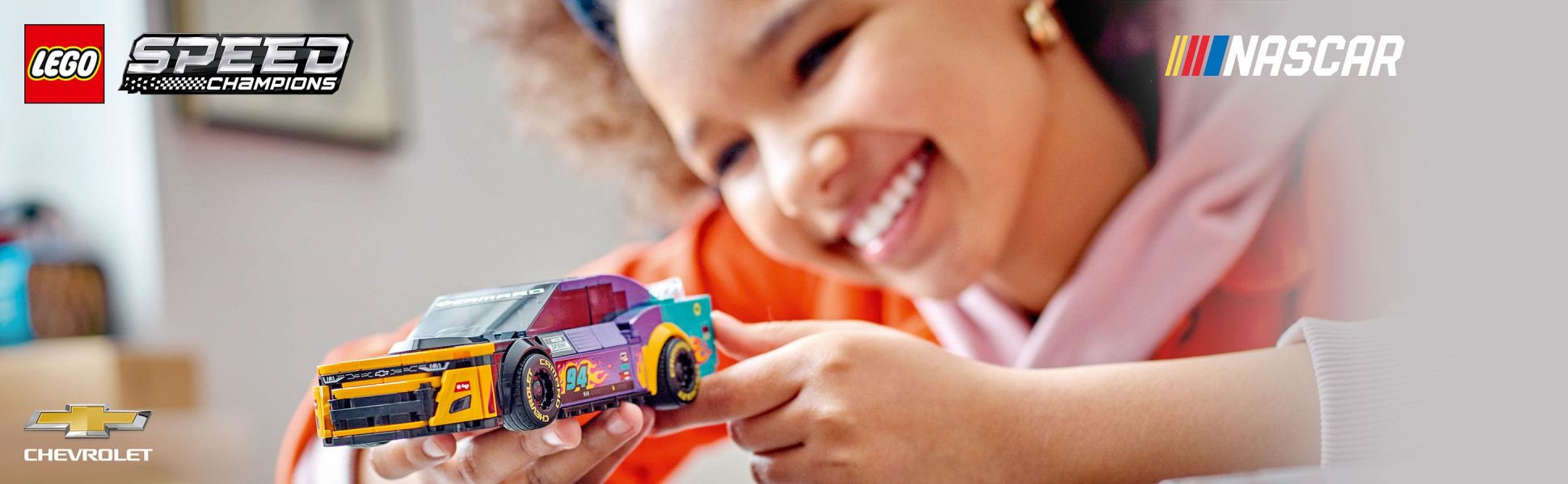 Kids and NASCAR fans can create their own LEGO Speed Champions NASCAR Next Gen Chevrolet Camaro ZL1 car toy.