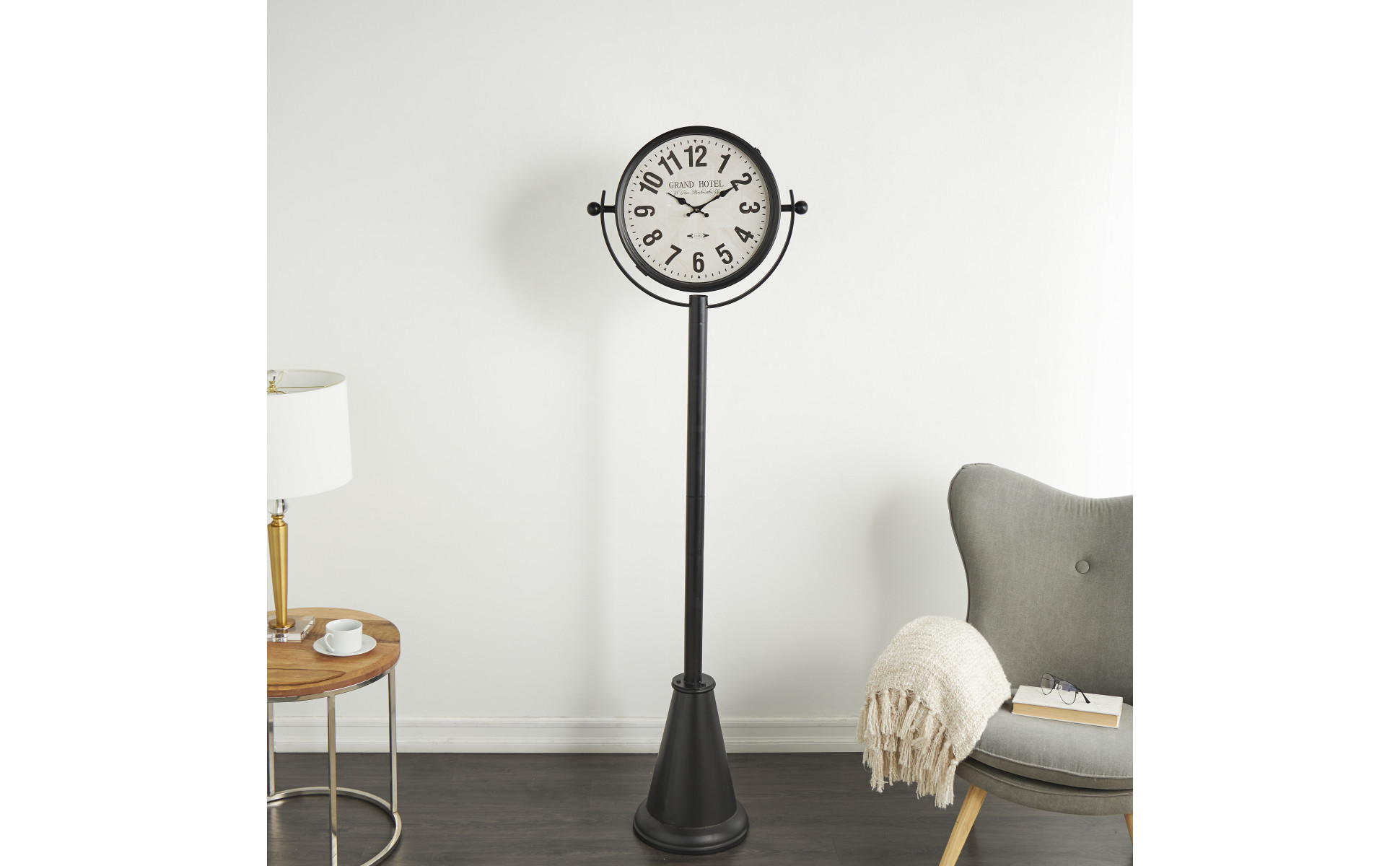 Litton Lane 22 in. x 72 in. Black Metal Double Sided Tall Standing Floor  Clock with C1 Shaped Base 044488 - The Home Depot