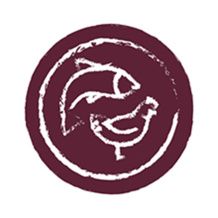 Circular icon with fish and chicken images