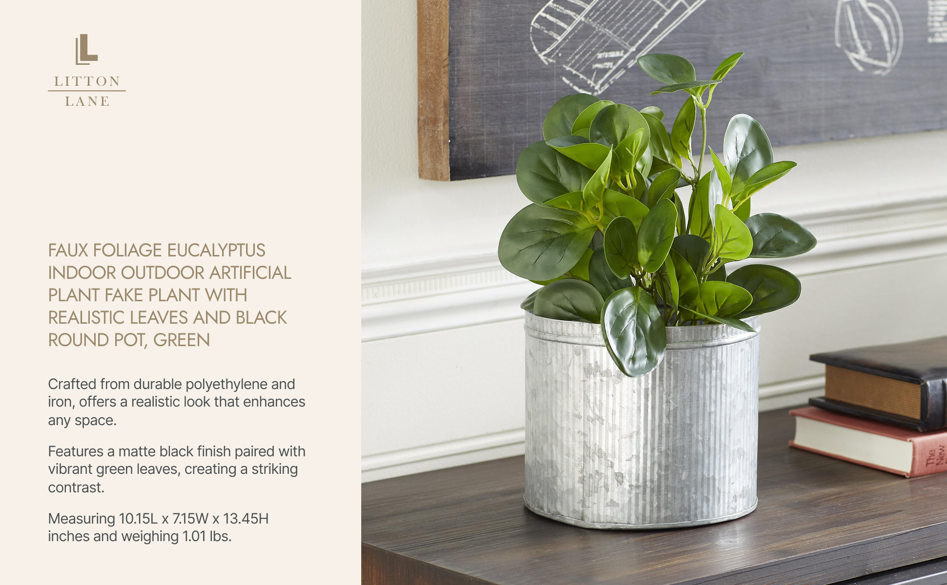 Litton Lane 13 in. H Indoor Outdoor Eucalyptus Artificial Plant