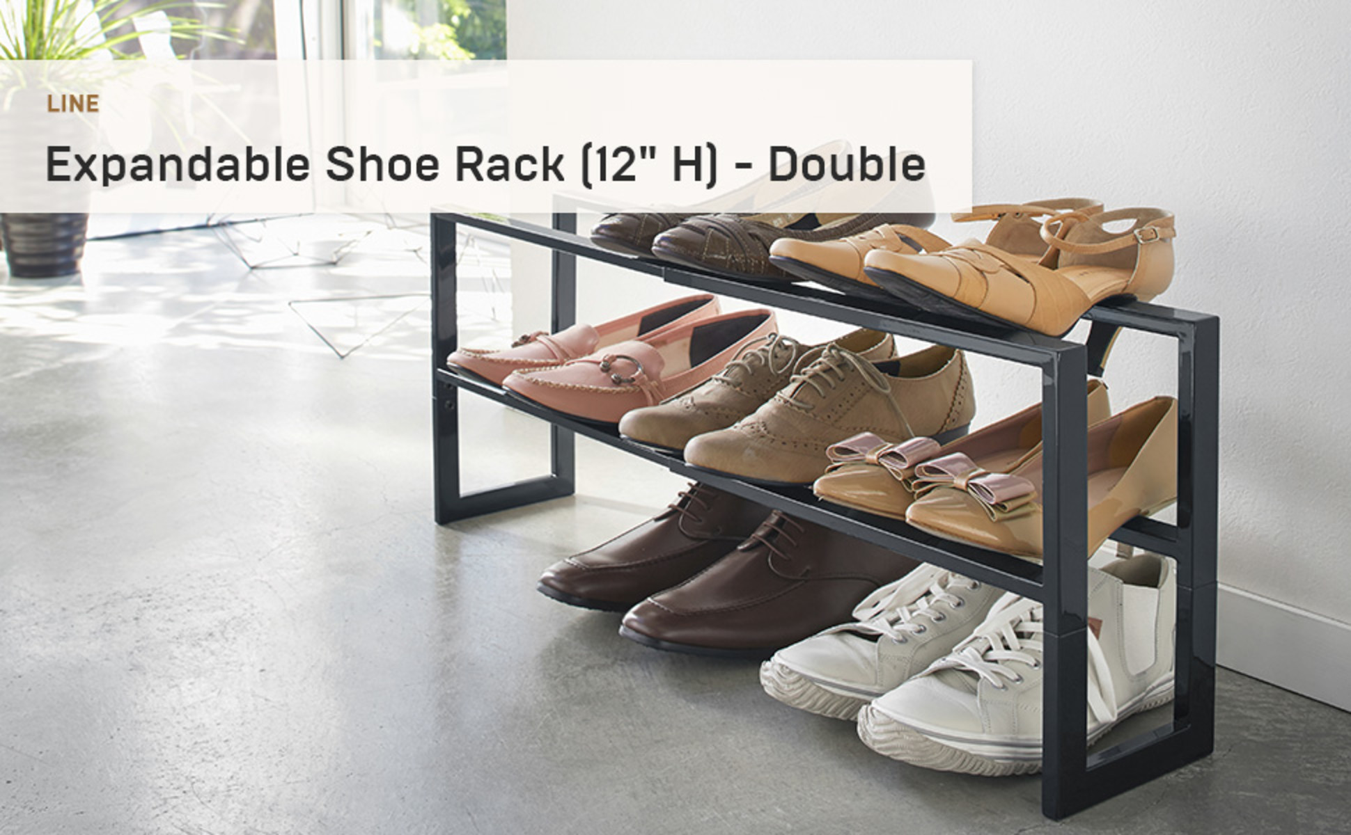 Yamazaki Home Line Expandable Low-Profile Shoe Rack | 2-Tier, Black