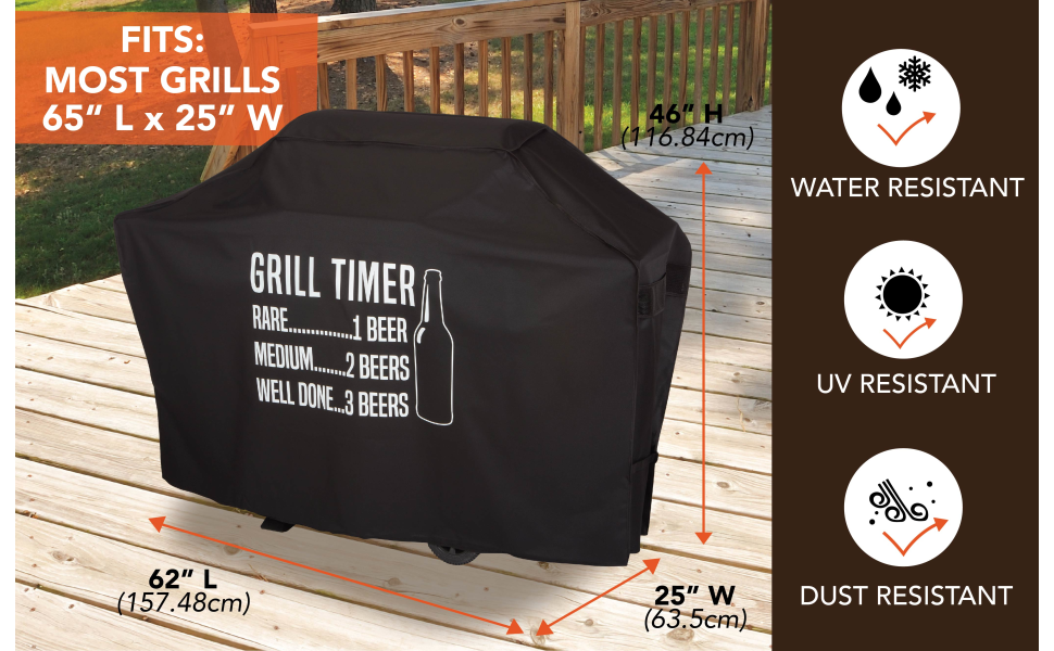 Modern Leisure Chalet Outdoor Patio 3-4 Burner BBQ Grill Cover, 62 W x 25 D x 46 H, Black