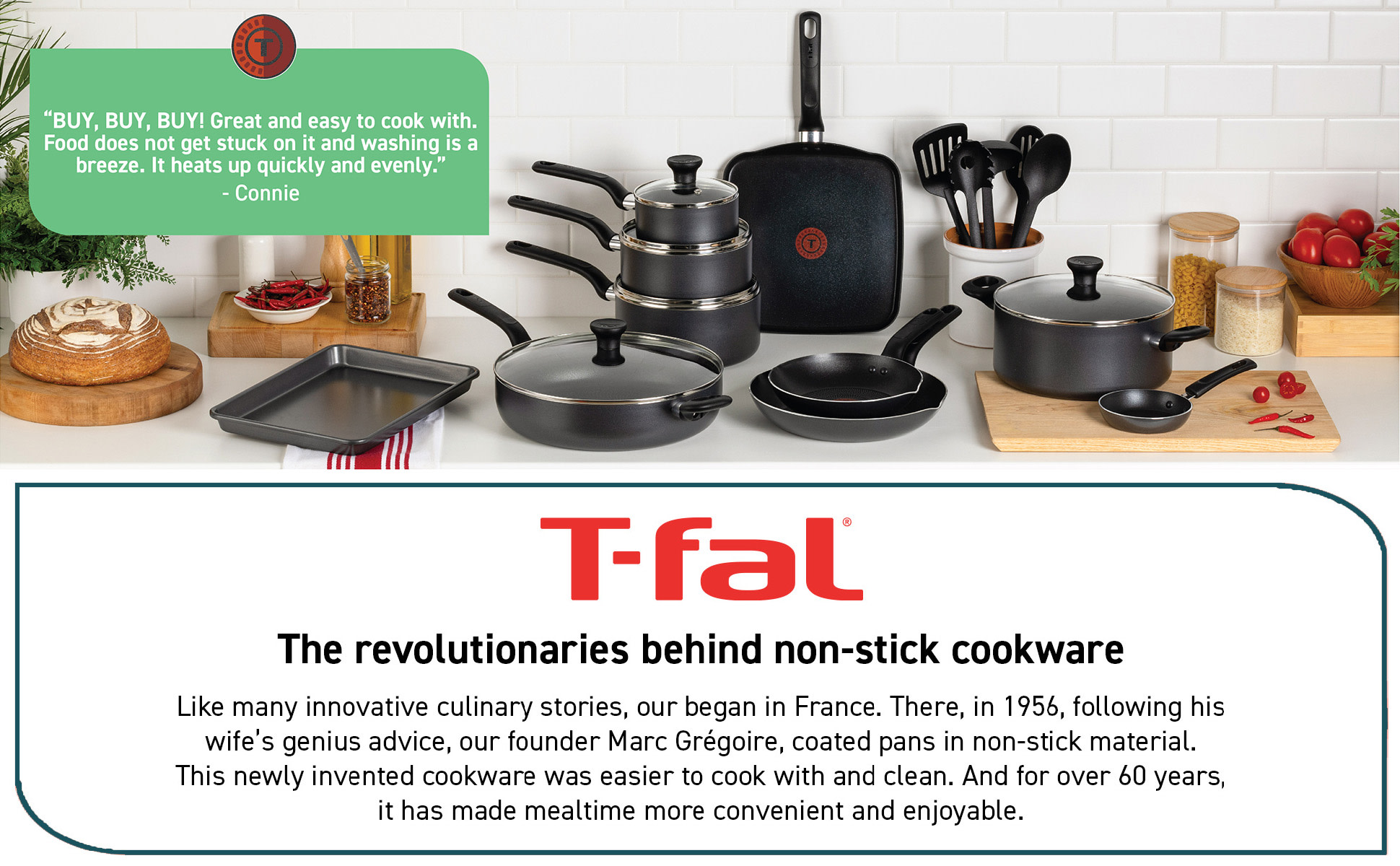 T-fal Easy Care Nonstick Cookware, 20 Piece Set, Grey, Dishwasher