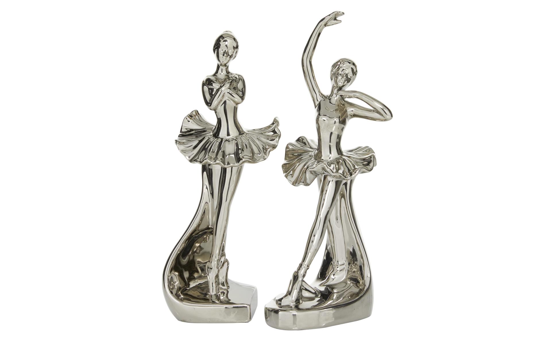 Litton Lane Silver Ceramic Dancer Sculpture (Set of 2) 96747
