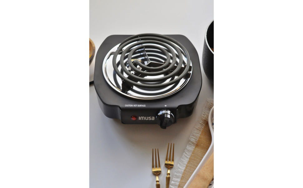 Imusa Electric Single Black Burner with Temperature Knob, 2.1 lbs