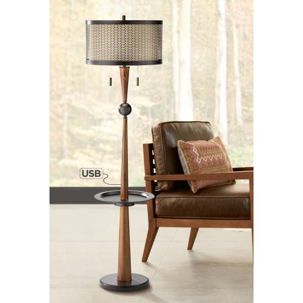 Franklin Iron Works Hunter Rustic Floor Lamp with Tray Table 64 3 4