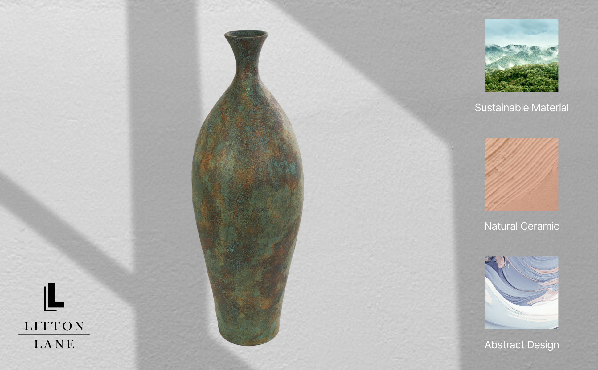 Héritage Vert - Vase - M Litton Lane 37 in. Green Tall Distressed Antique Style Ceramic