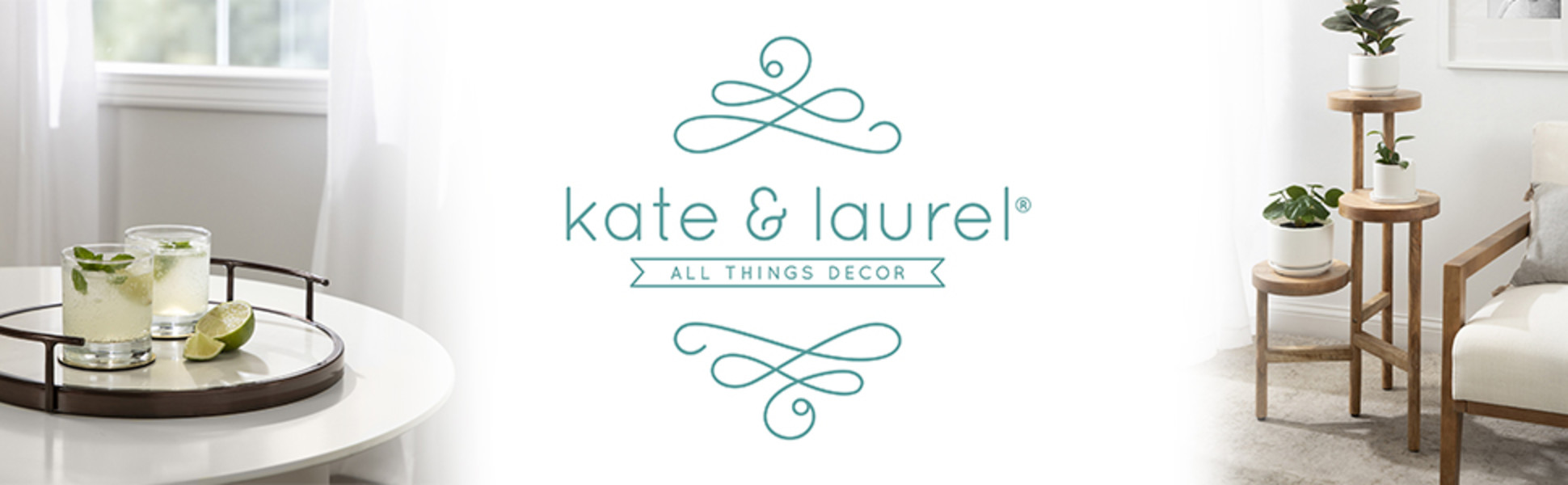 Kate and Laurel Banner Image with Round Decorative Food Tray and Plant Pedestal Stand