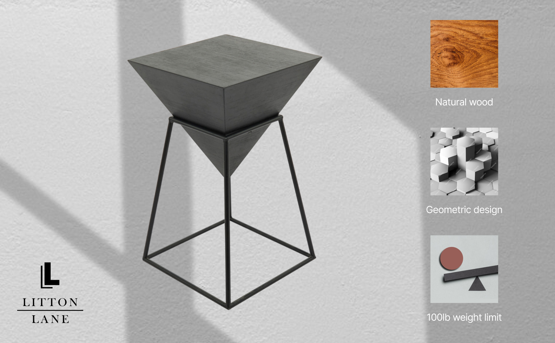 Litton Lane 14 in. Black Inverted Pyramid Geometric Large