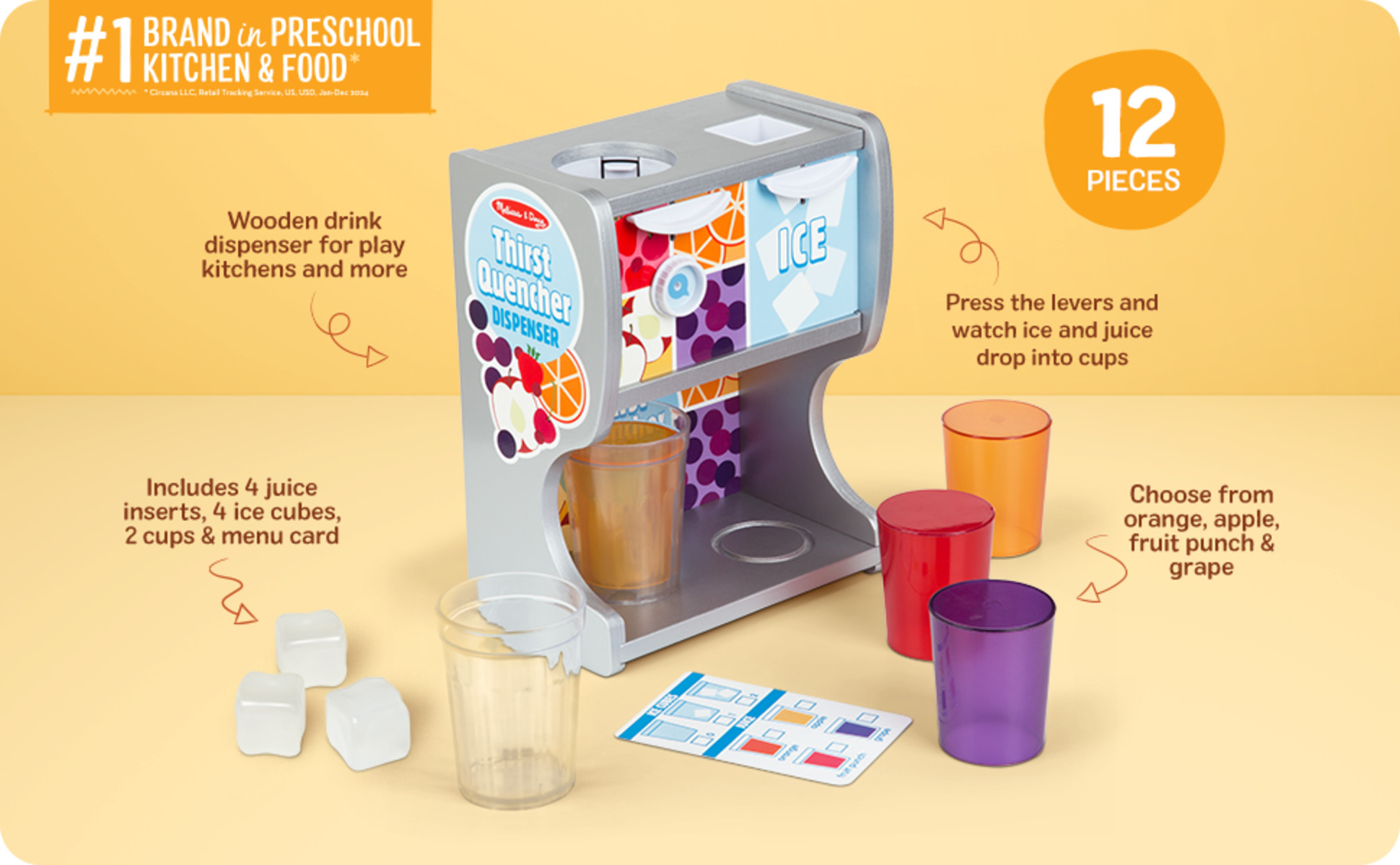 Melissa & Doug Wooden Thirst Quencher Dispenser with Cups & Ice