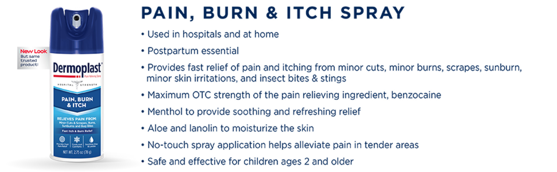 Dermoplast Pain Burn & Itch Relief Spray for Postpartum, Burns and Bug Bite  2.75