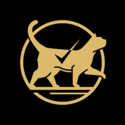 Icon of a checkmark over a cat confidently striding