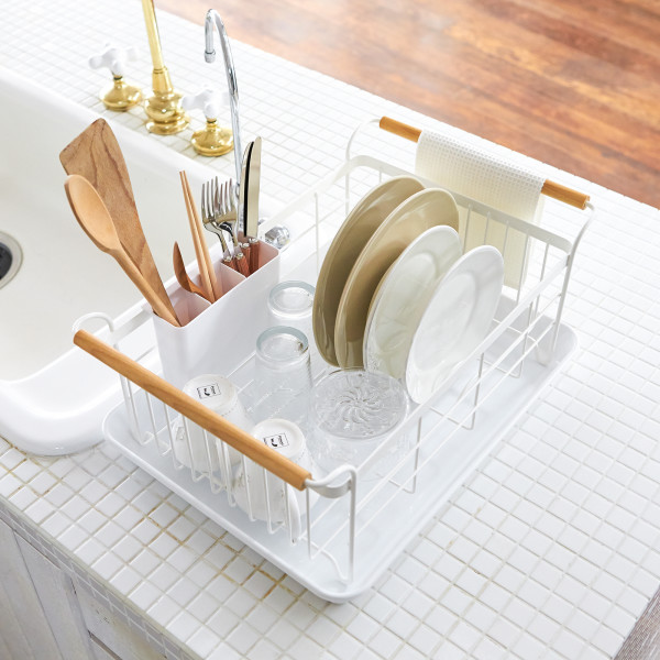 Yamazaki Home Tosca Dish Rack, Wooden Handles, Water Resistant