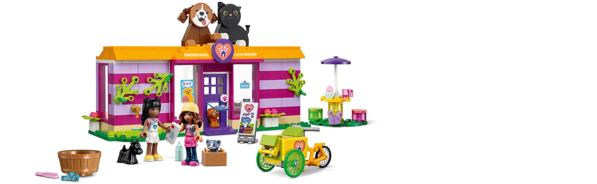 LEGO Friends Pet Adoption Set Mini-Dolls, Café for Priyanka 41699 Rescue 6+ Girls, Animal with Toy Creative Ages & Boys, Toys Olivia and Collectible Kids Figures, Building Cat & - Dog