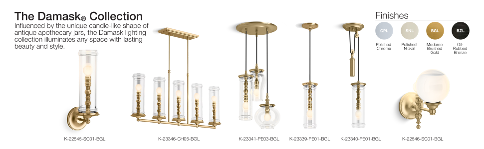 KOHLER Damask 1-Light Modern Brushed Gold Lacemaker Sconce K