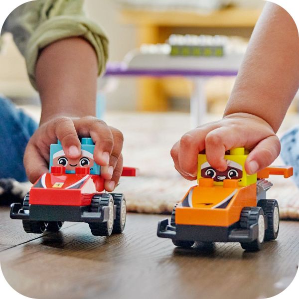 Toddlers match the driver bricks with the colored cars.