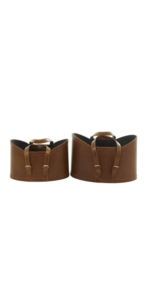 DecMode Brown Leather Storage Baskets - Organization