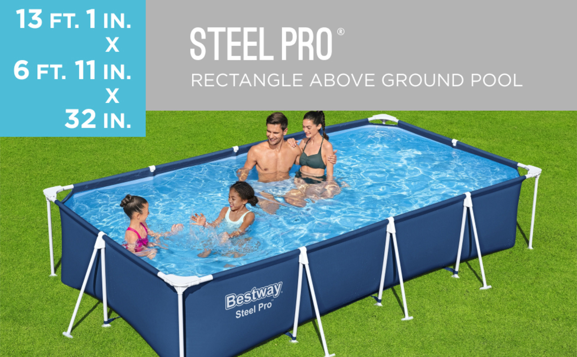Bestway Steel Pro 13 ft. x 7 ft. Rectangular 32 in. Deep Above