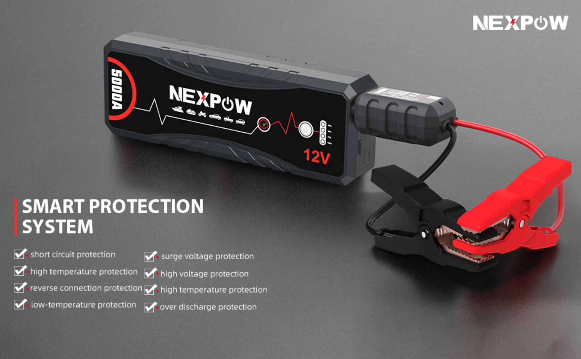 NEXPOW Car Jump Starter, 5000A Peak 28800mAh Battery Jump Starter for All  Gas and 12L Diesel Engine, 12V Portable Jump Box with Built-in LED  Light/USB QC3.0 
