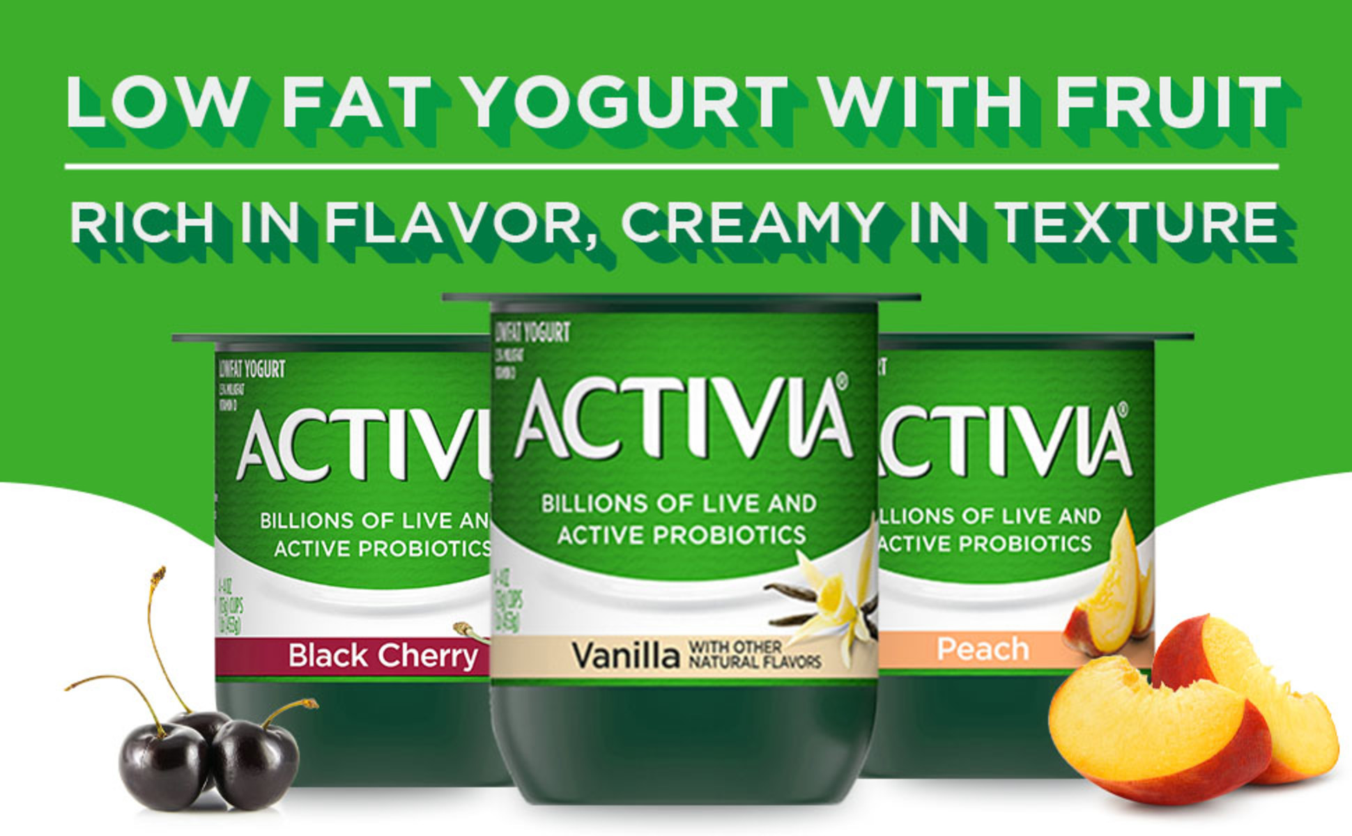 Activia 60 Calories Strawberry Banana & Peach Nonfat Probiotic Yogurt Cups,  4 oz, 12 Count