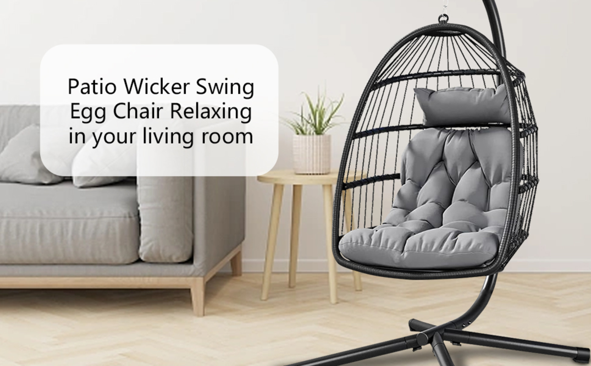 harapeco クッション (BLACK) Eve Encase Sunbrella® Fabric Swing Outdoor Patio Lounge Chair