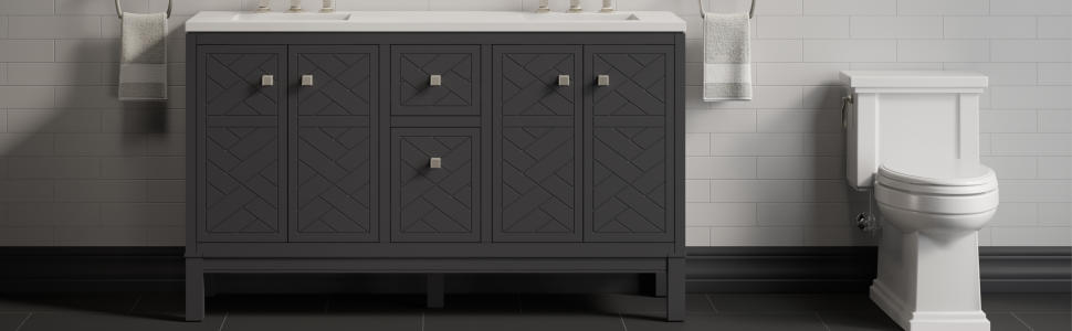 KOHLER Beauxline 36.25in. Single Sink Freestanding Slate Grey Bath Vanity with White Quartz Top Assembled