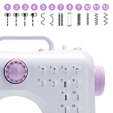 12 Stitches Sewing Machine, Multifunctional Mini Portable Sewing Machine Basic Easy to Use for Adults and Kids, Two-thread Lockstitch with High & Low