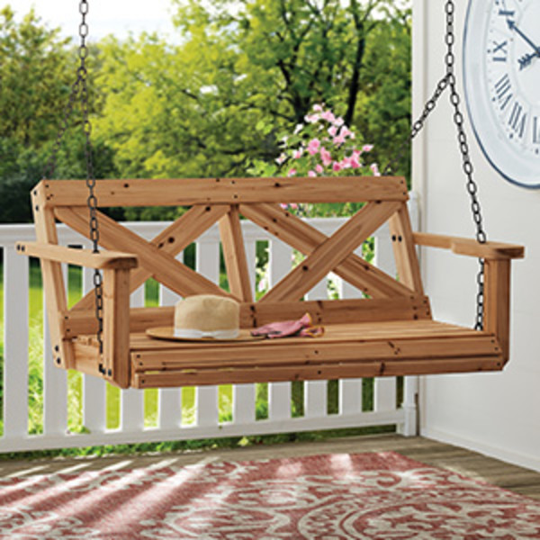 Backyard Discovery Farmhouse 55 in. 2 Person All Cedar Wood Outdoor Porch Patio Swing with Chains Supports up to 600 lbs. 2006614COM The Home Depot