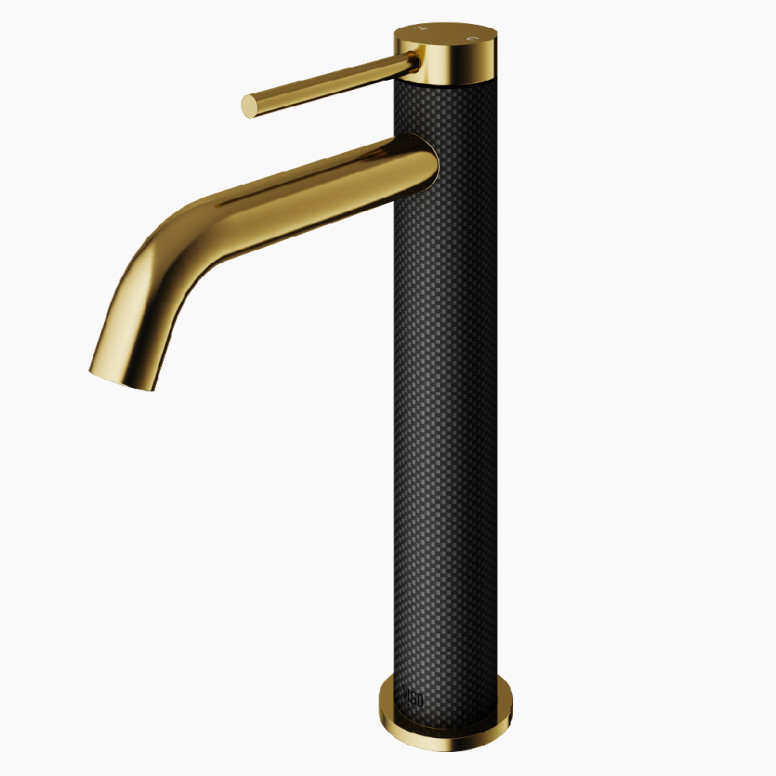VIGO Lexington Single Handle Single-Hole Bathroom Vessel Faucet in Matte Gold and Carbon Fiber