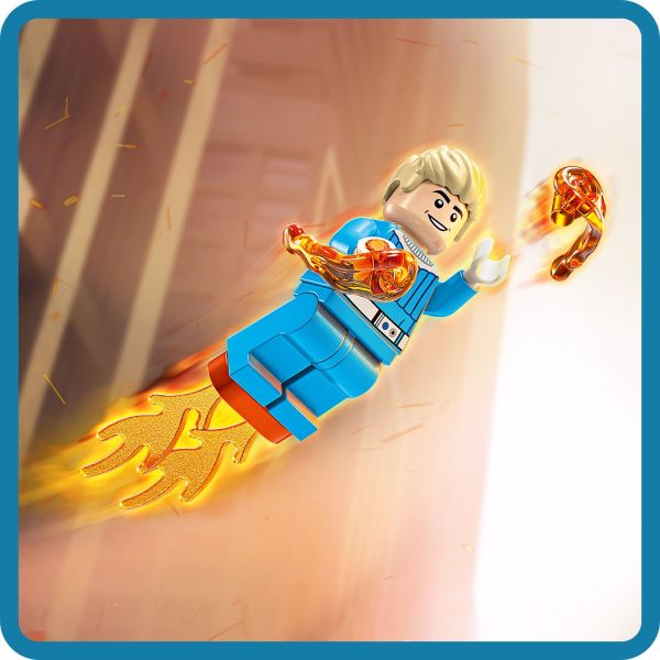 Human Torch has hand blasters and flames on his feet.