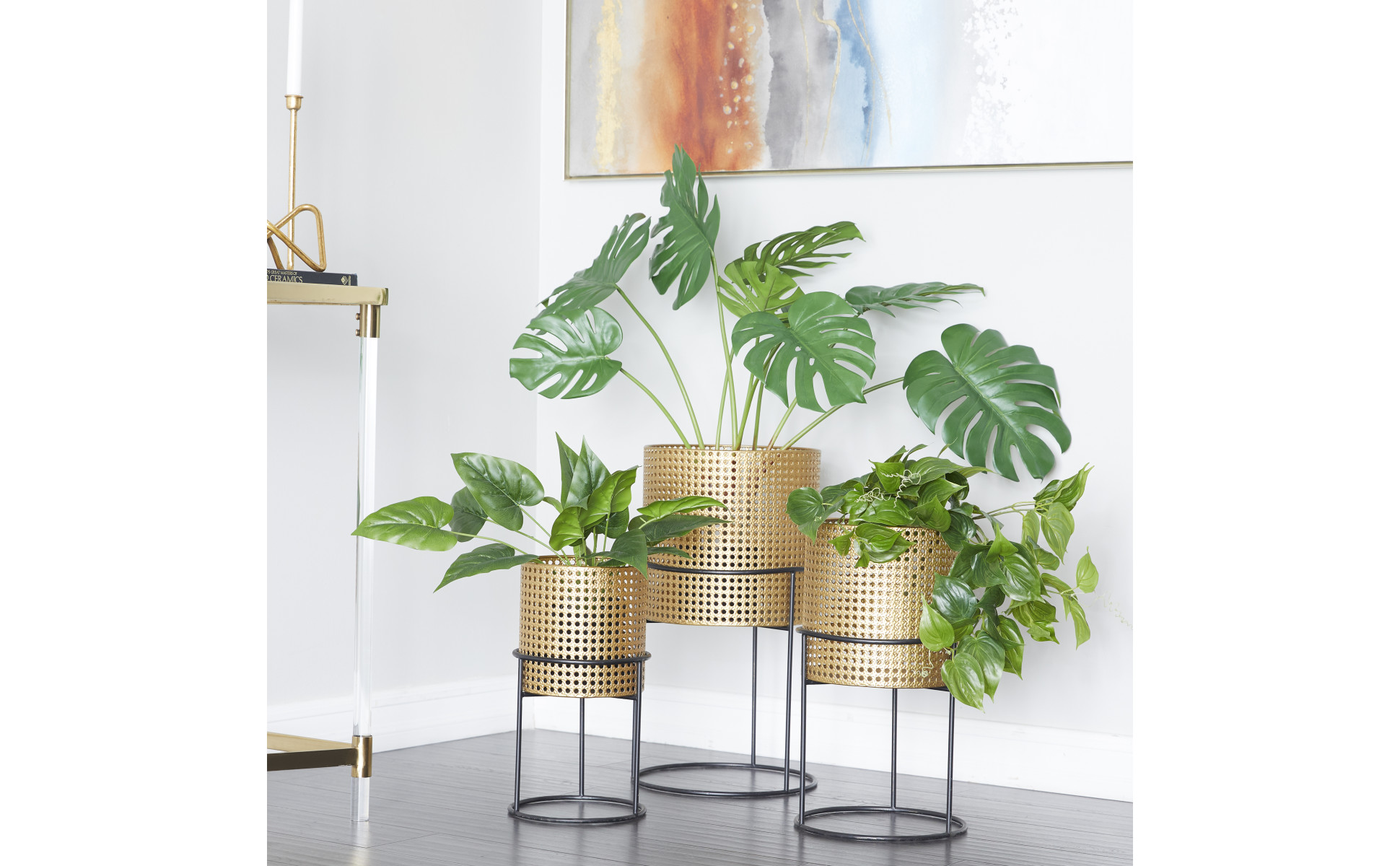 Litton Lane 23 in., 19 in., and 16 in. Large Gold Metal Rattan