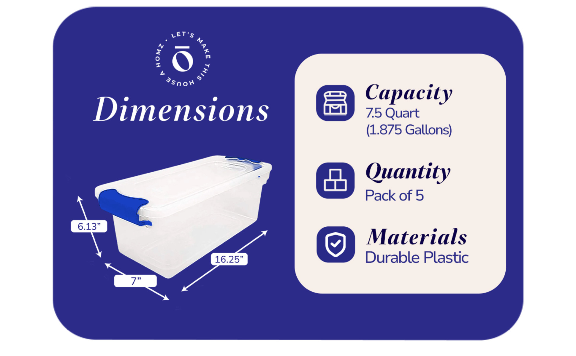 Homz 7.5qt Latching Plastic Storage Box Bin with Lid, Clear/Blue