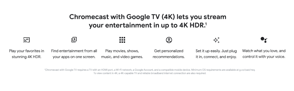 Google Chromecast con Google TV, 4K, HDR, HDMI, Wifi