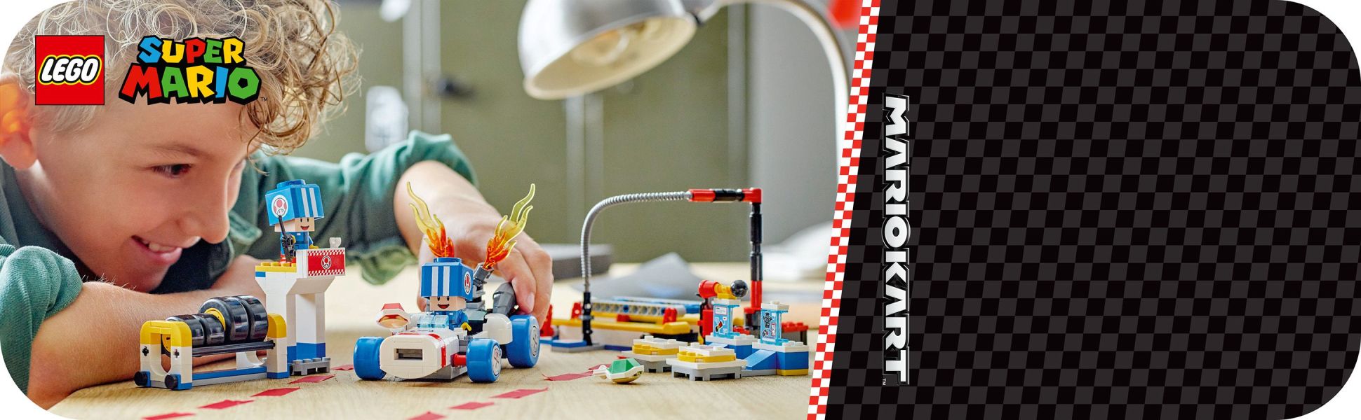 Role-play as pit crew at Toad’s garage and prepare a B Dasher kart to race with this collectible Mario Kart playset for kids.