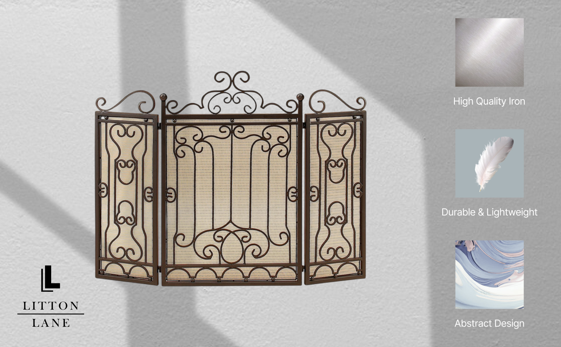 Litton Lane Brown Metal Scroll Foldable Mesh Netting 3 Panel