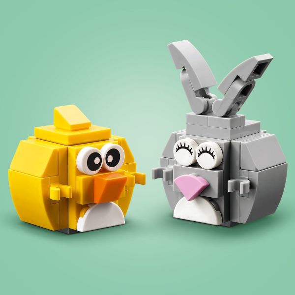 With a bright-eyed chick and a mischievous Easter Bunny.