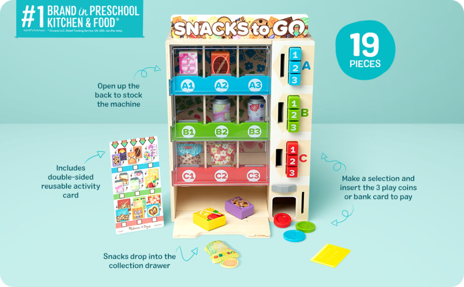 Melissa & Doug, Wooden Vending Machine Play Set, 19-piece, for