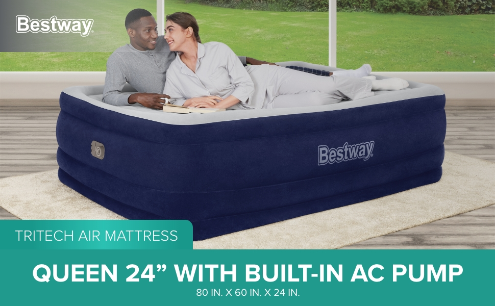 Bestway Tritech Air Mattress Queen 24 with Built in AC Pump Included