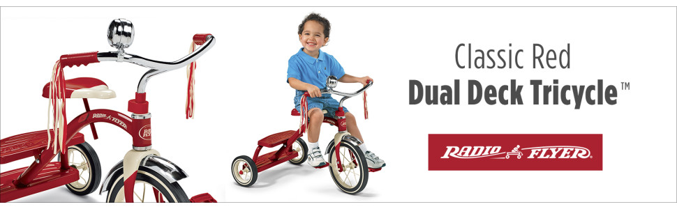 Radio Flyer, Classic Red Dual Deck Tricycle, 12 Front Wheel, Red