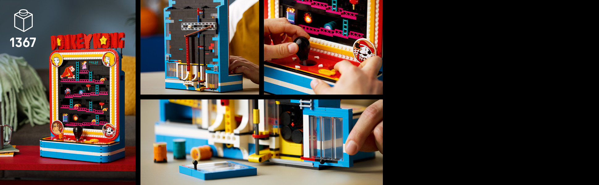 Pay homage to an iconic game, creating a brick-built level with scaffold, ladder and hammer details, and playful functions.