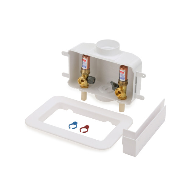 GUOFIS Washing Machine Outlet Box With Water Hammer Arrestor - 1/2" Inlet, 3/4" Outlet, Center Drain