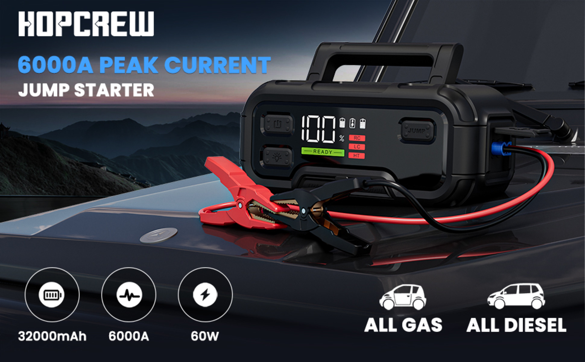 AVAPOW 6000A Car Battery Jump Starter(for All Gas or up to 12L Diesel)  Powerful Car Jump Starter with Dual USB Quick Charge and DC Output,12V Jump
