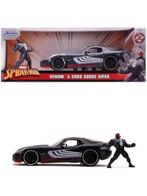 Jada 31750 2008 Dodge Viper SRT10 Dark Gray with Venom Diecast Figurine  Spider-Man Marvel Series 1 by 24 Diecast Model Car